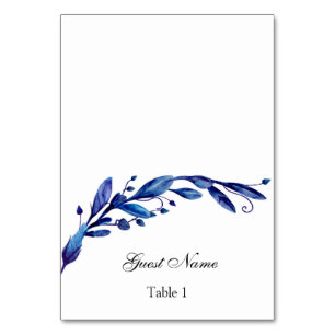 Mesa Tarjeta de lugar de boda azul. Tarjeta de asiento 