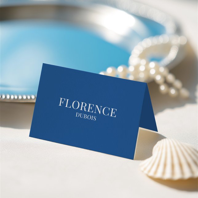 Mesa Tarjeta de lugar de boda azul y blanco clásica ele (Elegant Classic Blue & White Wedding Place Card)