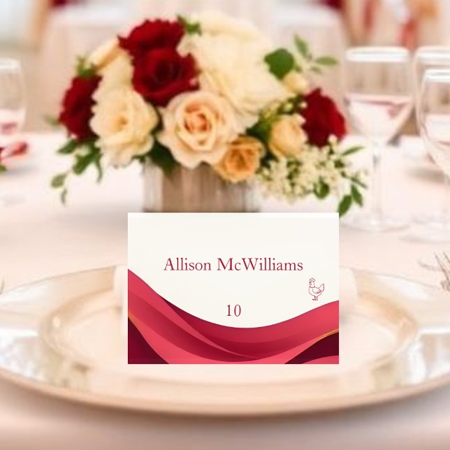 Mesa Tarjeta de lugar de boda borgoña - Aves (Burgundy and Ivory Wedding Place Card-Table Number Poultry chicken)
