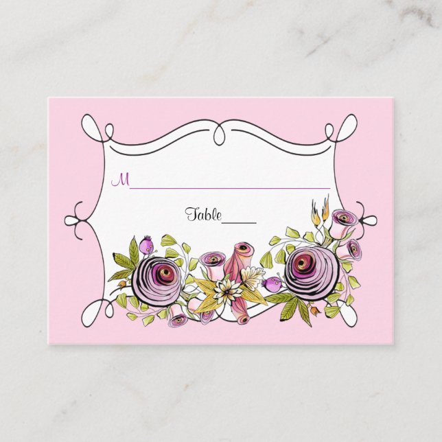 Mesa Tarjeta de lugar de Boda caprichosa | Flores acuát (Anverso)