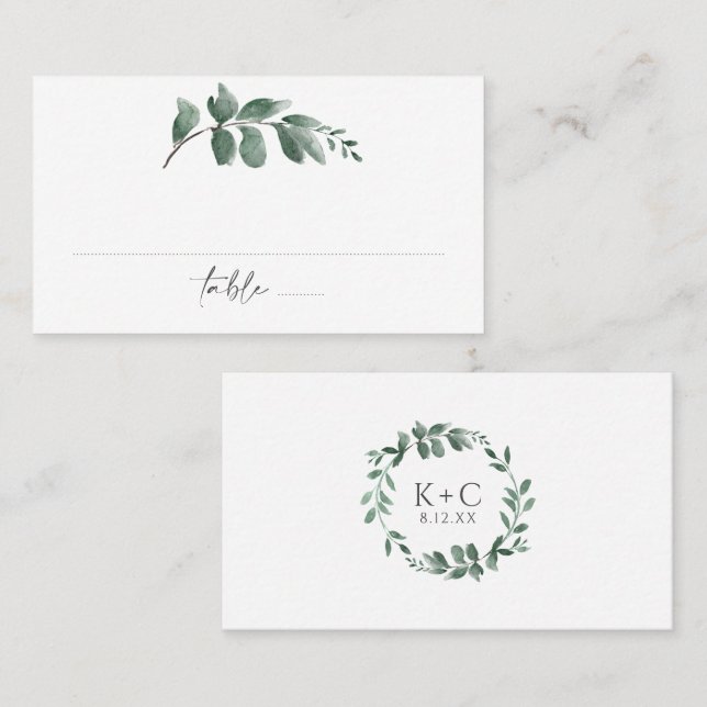 Mesa Tarjeta de lugar de boda con acuarela de vegetació (Anverso / Reverso)