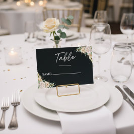 Mesa Tarjeta de lugar de boda con caligrafía floral neg