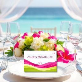 Mesa Tarjeta de lugar de boda con cerdo y color fucsia 