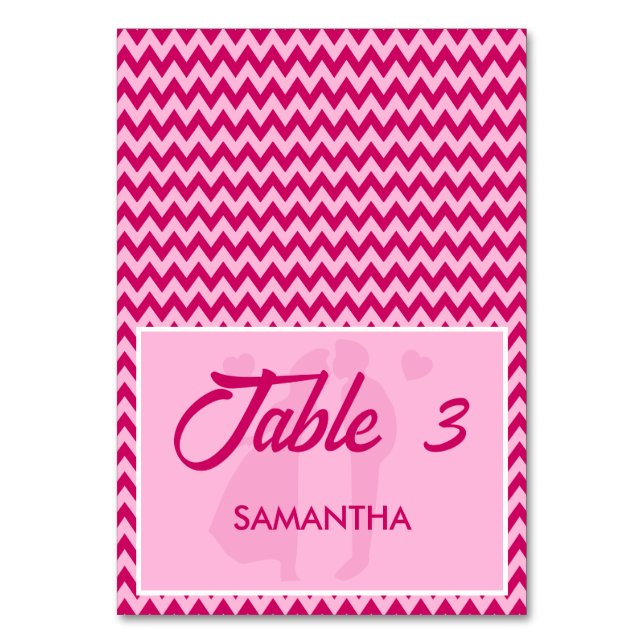 Mesa Tarjeta de lugar de boda con Chevron Rosa Moderno (Anverso)