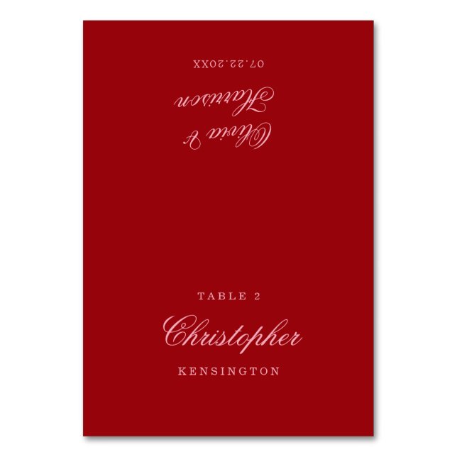 Mesa Tarjeta de lugar de boda con letra script minimali (Anverso)