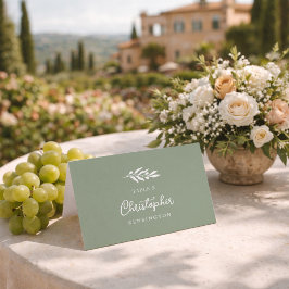 Mesa Tarjeta de lugar de boda con oliva verde salvia y 