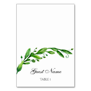 Mesa Tarjeta de lugar de boda con vegetación. Tarjeta d