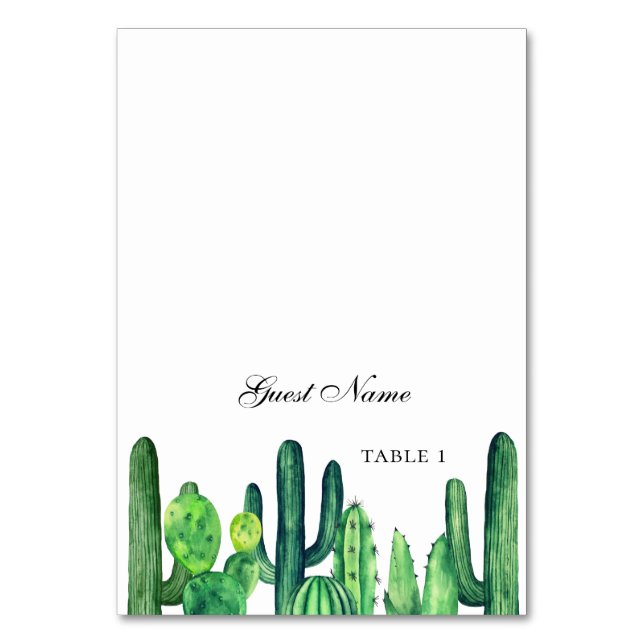 Mesa Tarjeta de lugar de boda de cactus verde. Asientos (Anverso)