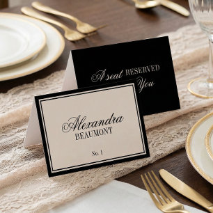 Mesa Tarjeta de lugar de boda de crema negra clásica di