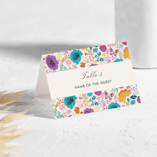 Mesa Tarjeta de lugar de boda de flores púrpuras de pra