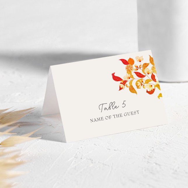 Mesa Tarjeta de lugar de boda de follaje cítrico de amo (Subido por el creador)