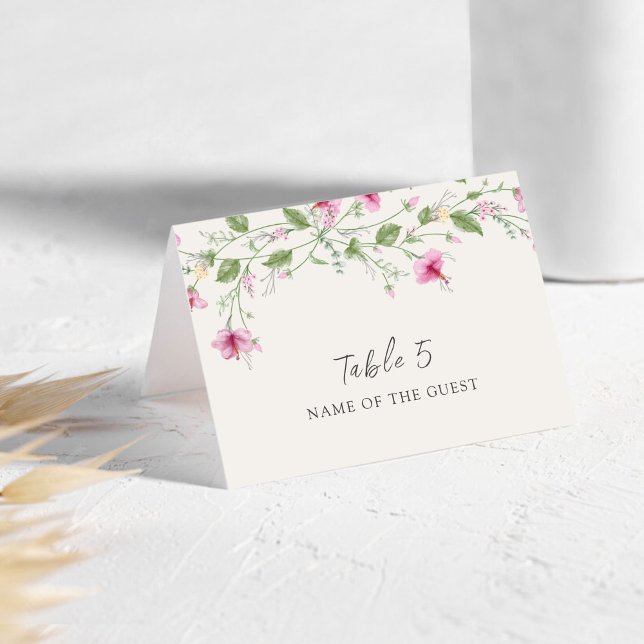 Mesa Tarjeta de lugar de boda de hibisco rosa azul nava (Subido por el creador)