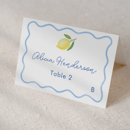 Mesa Tarjeta de lugar de boda de limón azul pálido con 