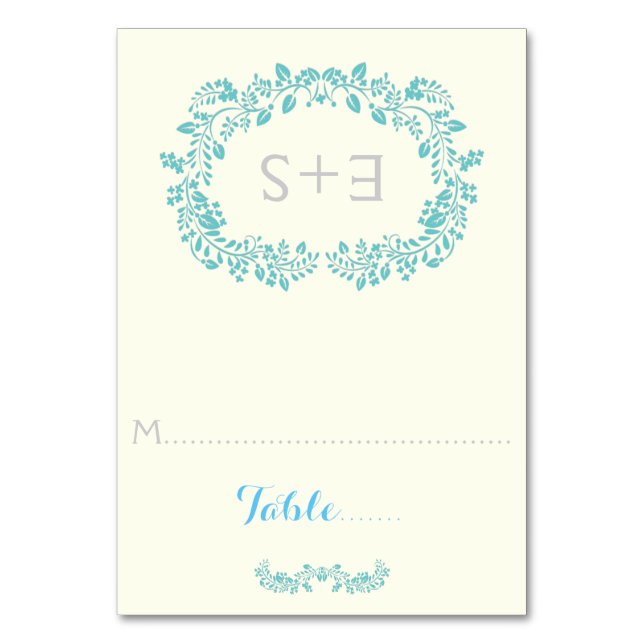 Mesa Tarjeta de lugar de boda de marcos e iniciales de  (Anverso)
