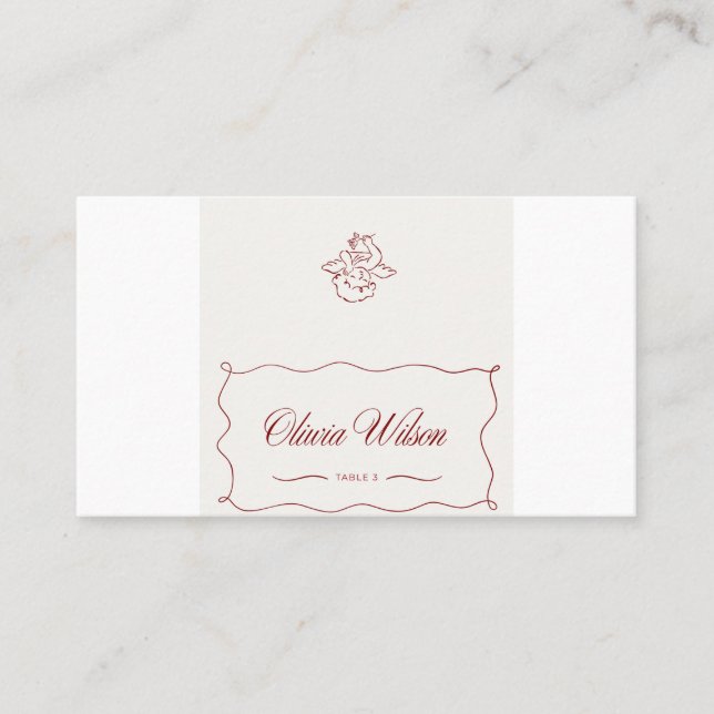 Mesa Tarjeta de lugar de boda del querubín rojo – Mar e (Anverso)