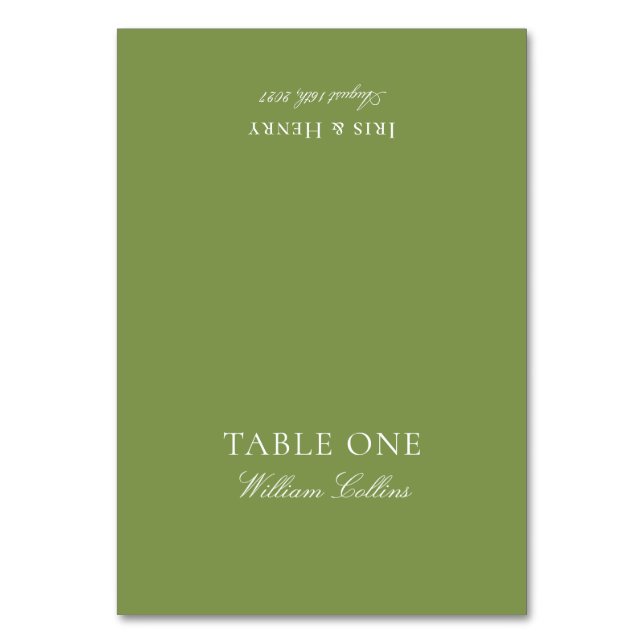Mesa Tarjeta de lugar de boda elegante moderna en verde (Anverso)