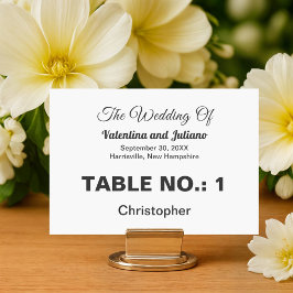Mesa Tarjeta de lugar de boda en blanco y negro