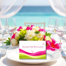 Tarjeta de lugar de boda en fucsia y verde lima - 