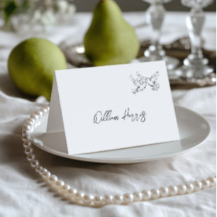 Mesa Tarjeta de lugar de boda en negro y blanco dibujad