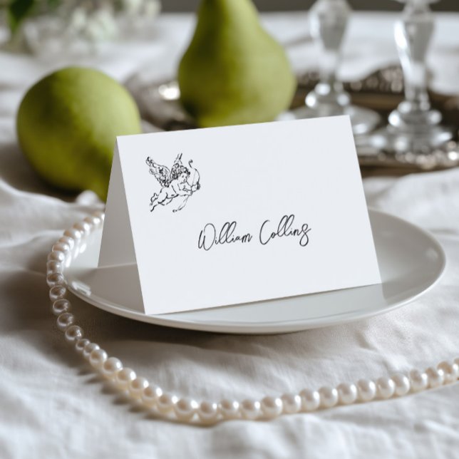 Mesa Tarjeta de lugar de boda en negro y blanco dibujad (Hand Drawn Black & White Wedding Place Card)