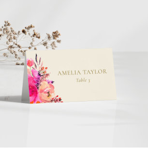 Mesa Tarjeta de lugar de boda floral de acuarela rosa p