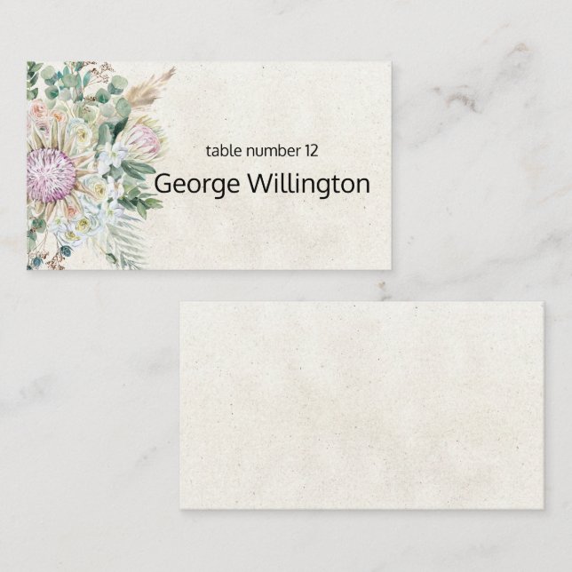 Mesa Tarjeta de lugar de boda floral neutral boho paste (Anverso / Reverso)