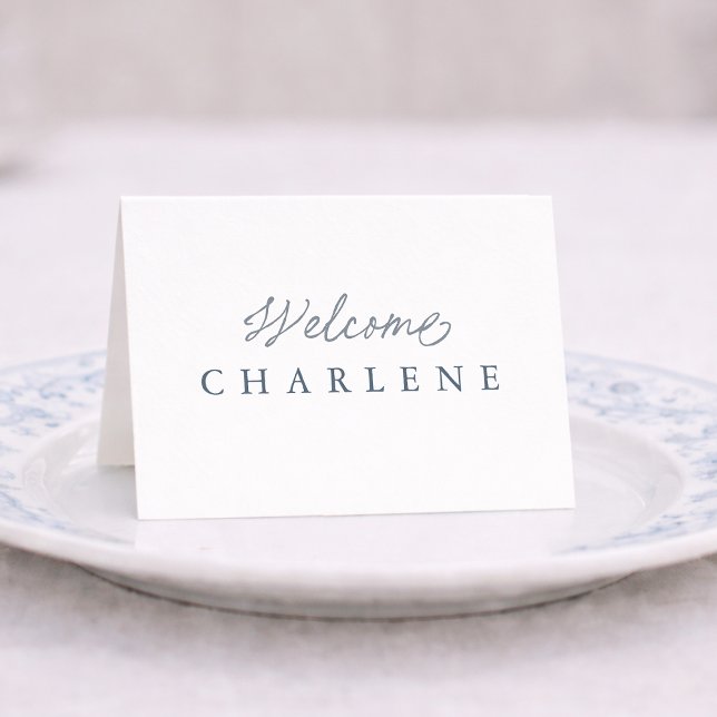 Mesa Tarjeta de lugar de boda francesa azul polvorienta (Subido por el creador)