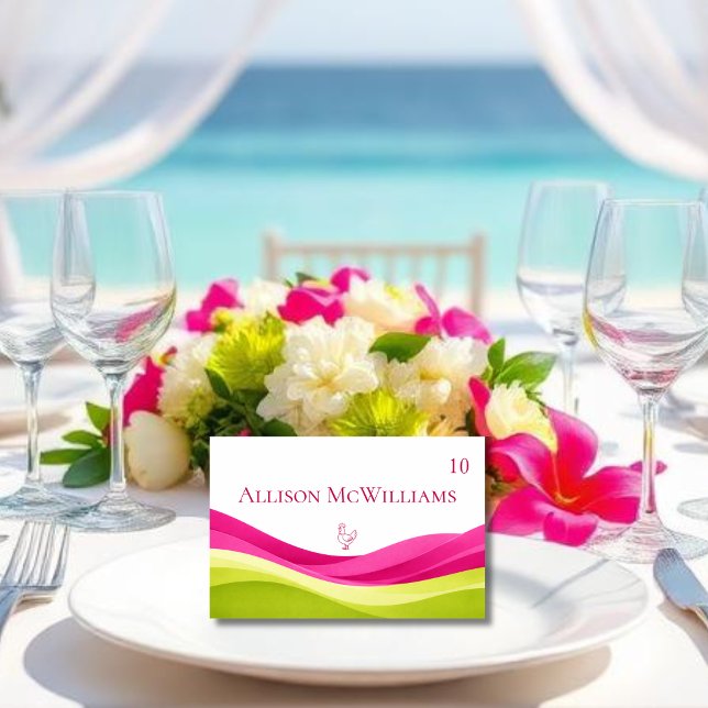 Mesa Tarjeta de lugar de boda Fuchsia y Verde Lima-Poll (Fuchsia and Lime Green Wedding Table Number Meal Icon Chicken)