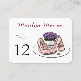 Mesa Tarjeta de lugar de boda lésbica de flores violeta