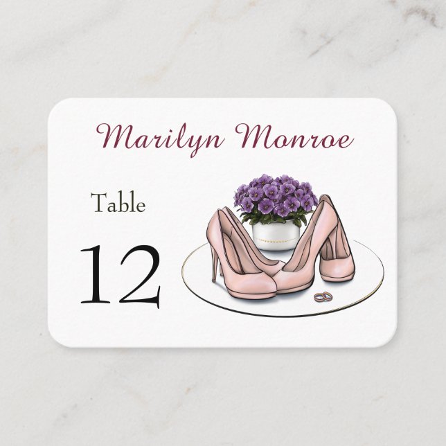 Mesa Tarjeta de lugar de boda lésbica de flores violeta (Anverso)