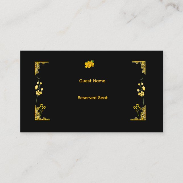 Mesa Tarjeta de lugar de boda negro y dorado (Anverso)
