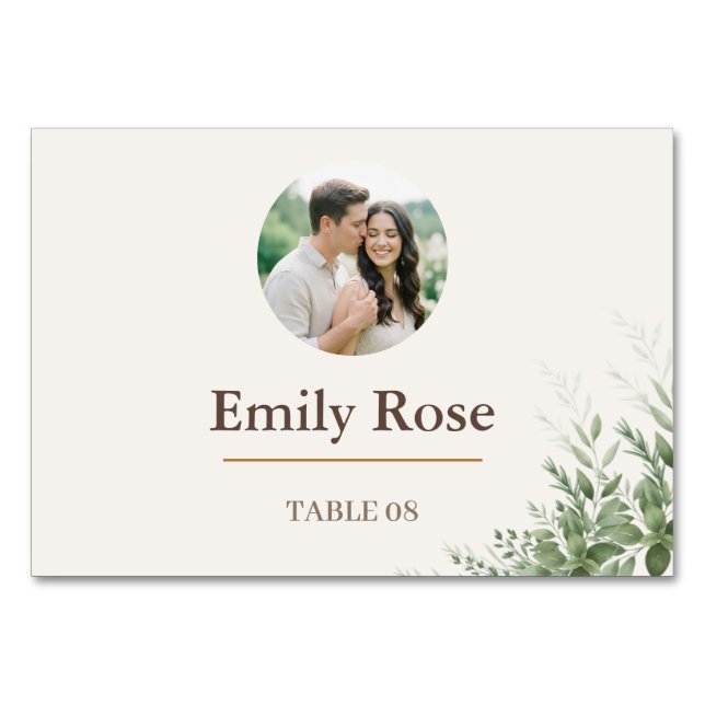 Mesa Tarjeta de lugar de boda personalizada Rústica Bot (Anverso)