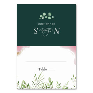 Mesa Tarjeta de lugar de boda plana con vegetación dora