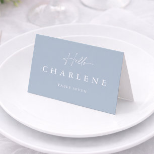 Mesa Tarjeta de lugar de boda plegada azul polvoriento