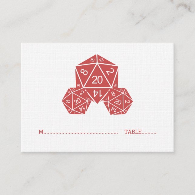 Mesa Tarjeta de lugar de Boda Red D20 Dice (Anverso)