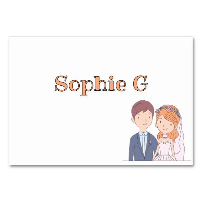 Mesa Tarjeta de lugar de boda sencilla y estilo caricat (Anverso)