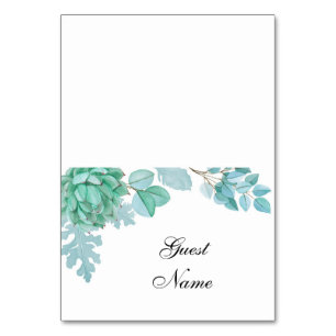 Mesa Tarjeta de lugar de boda suculenta. Nombre de invi