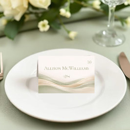 Mesa Tarjeta de Lugar de Boda Verde Salvia y Marfil-Pez