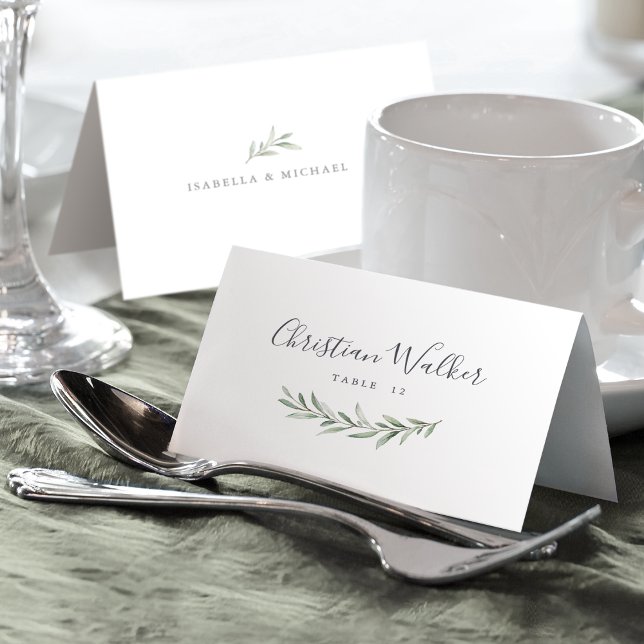 Mesa Tarjeta de lugar de caligrafía rústica simple (Simple calligraphy rustic greenery Place Card)
