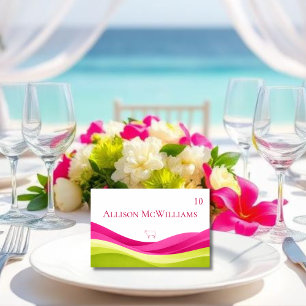 Mesa Tarjeta de lugar de carne de boda fucsia y verde l