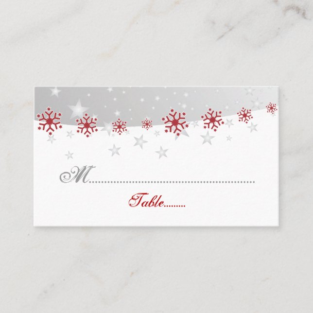 Mesa Tarjeta de lugar de copo de boda gris plateado roj (Anverso)