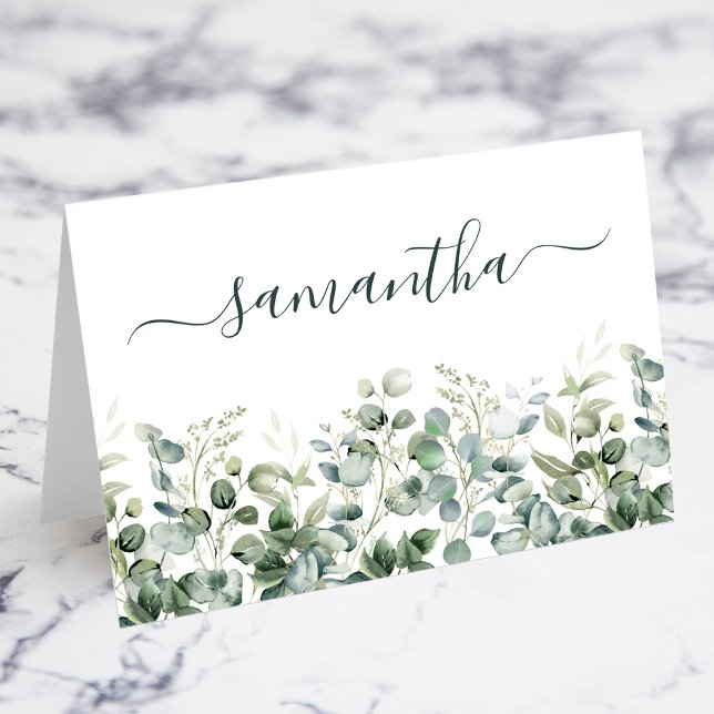 Mesa Tarjeta de lugar de eucalipto con acuarela (Watercolor Eucalyptus Greenery Individual Place Card)