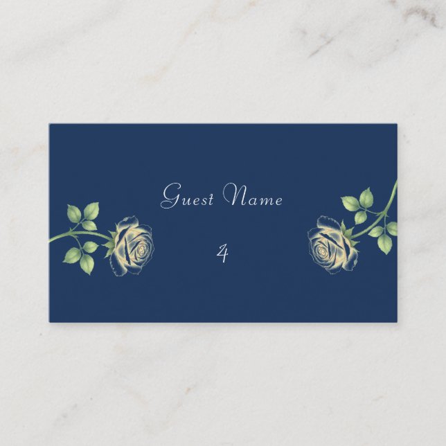 Mesa Tarjeta de lugar floral azul marino (Anverso)