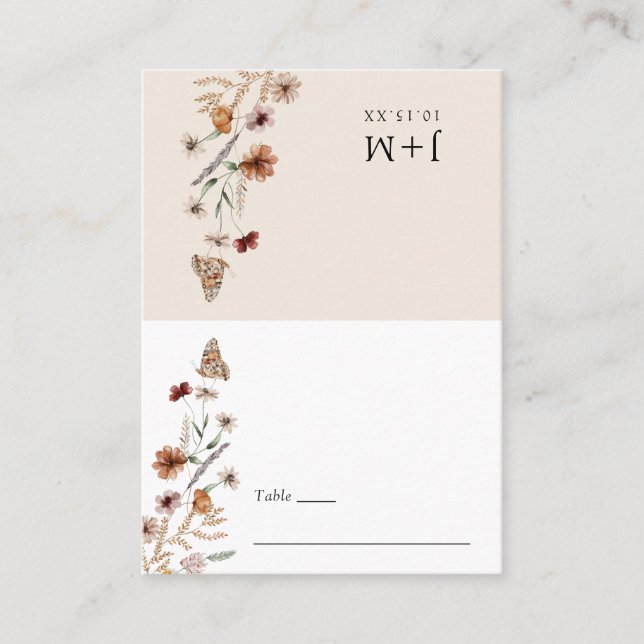 Mesa Tarjeta de lugar floral boho doblada (Anverso)