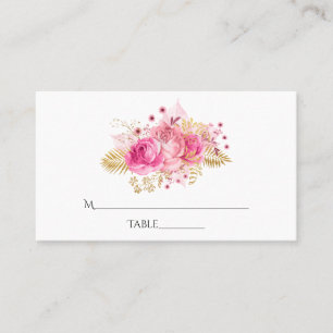Mesa Tarjeta de lugar floral tropical rosa y dorado