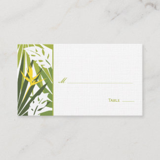 Mesa Tarjeta de lugar floral tropical - verde y amarill