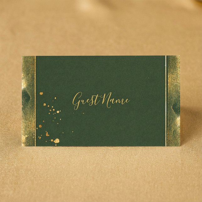 Mesa Tarjeta de lugar Moss Green y Gold (Moss green and gold guest name place card.)