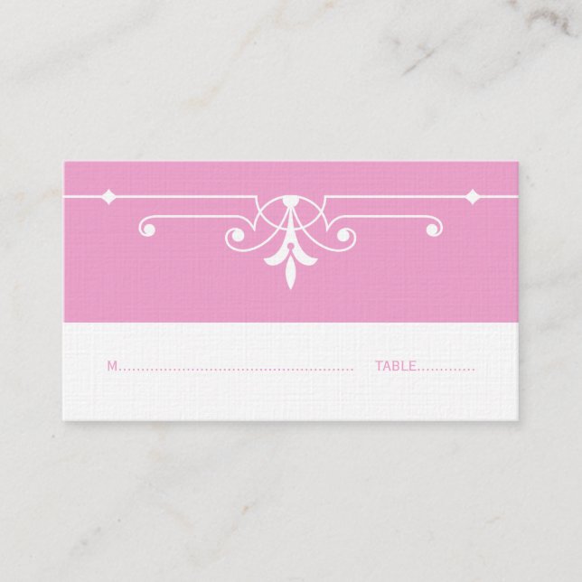 Mesa Tarjeta de lugar ornamental rosado (Anverso)