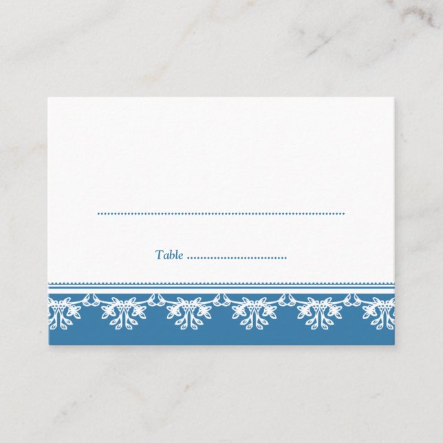 Mesa Tarjeta de lugar para boda de borde azul (Anverso)