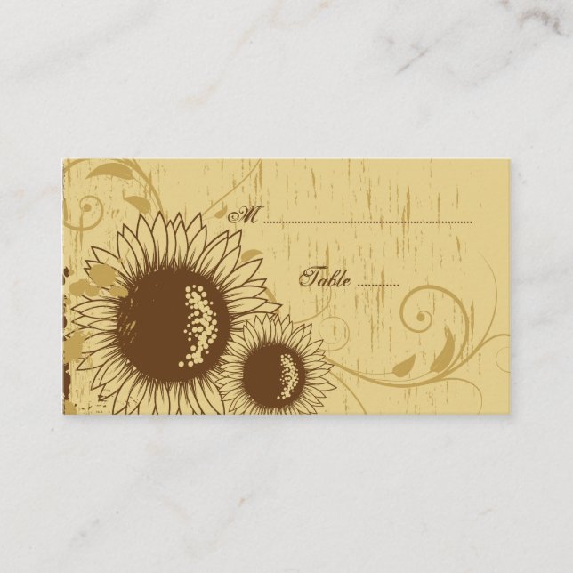 Mesa Tarjeta de lugar para boda de girasol con angustia (Anverso)